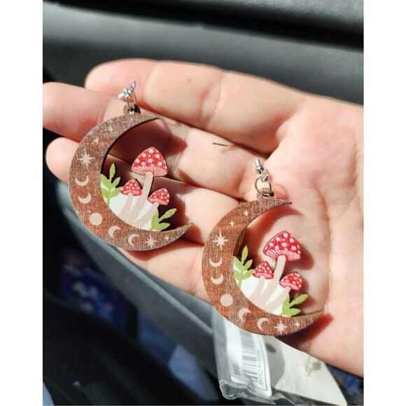 Cottagecore Fairy Whimsy Mushroom Moon Celestial
Dangle Earrings - Picture 5 of 8